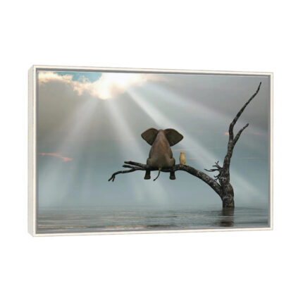 ” Elephant And Dog Are Sitting On A Tree Fleeing A Flood ” by Mike Kiev - Chic Decora