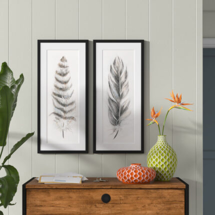 ” Feather Fancy II ” 2 – Pieces Painting Print - Chic Decora