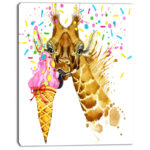 " Giraffe Eating Ice Cream Watercolor " - Image 3
