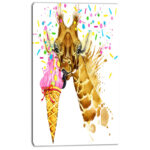 " Giraffe Eating Ice Cream Watercolor " - Image 4