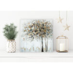 " Golden Leaf Tree Art Print On Wrapped Canvas "
