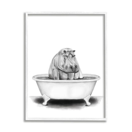 ” Hippo In A Tub Funny Animal Bathroom ” by Rachel Neiman - Chic Decora