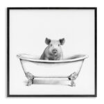 " Hog In Bath Tub Minimal Bathroom Sketch " by Victoria Borges