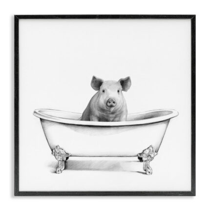 ” Hog In Bath Tub Minimal Bathroom Sketch ” by Victoria Borges - Chic Decora