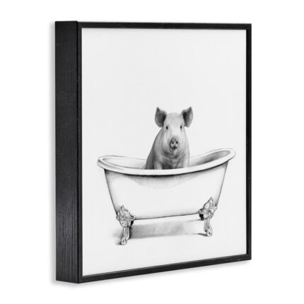 ” Hog In Bath Tub Minimal Bathroom Sketch ” by Victoria Borges - Chic Decora