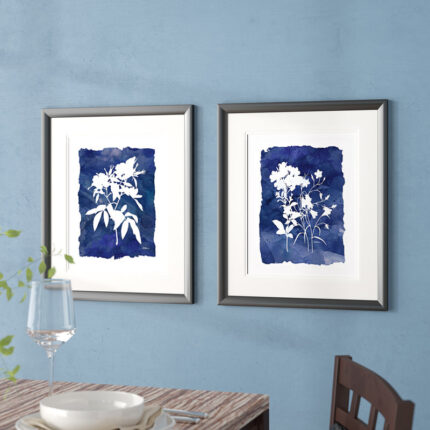 ” Indigo Botanical ” 2 – Pieces Painting Print - Chic Decora