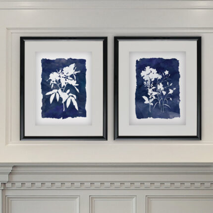” Indigo Botanical ” 2 – Pieces Painting Print - Chic Decora