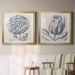 " Indigo Floral On Linen III " 2 - Pieces - Image 4