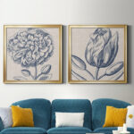 " Indigo Floral On Linen III " 2 - Pieces - Image 6