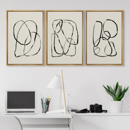 ” Modern Duotone Geometric Spiral Ring Circle Collage 3 Piece Framed Wall Art. ” 3 – Pieces - Chic Decora