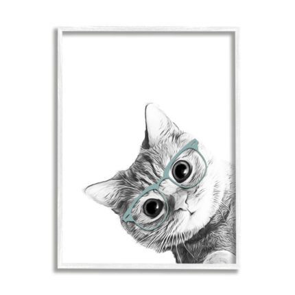 ” Monochrome Cat Kitten Peeking Glasses Portrait ” by Annalisa Latella - Chic Decora