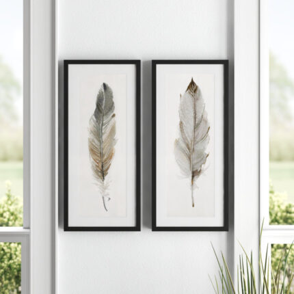 ” Neutral Feather I ” 2 – Pieces Painting Print - Chic Decora
