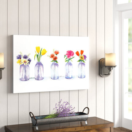 ” Painted Flowers In Glass Jars ” Painting Print - Chic Decora