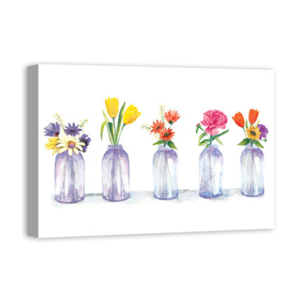 ” Painted Flowers In Glass Jars ” Painting Print - Chic Decora