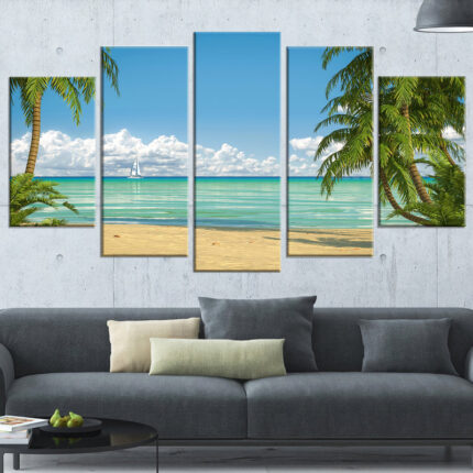” Palms At Caribbean Beach ” 5 – Pieces - Chic Decora