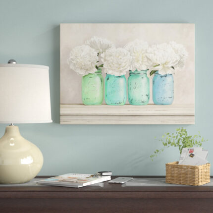 ” Peonies In Mason Jars ” by Jenny Thomlinson - Chic Decora