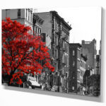 " Red Tree On Black And White New York City Street " - Image 2