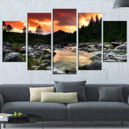 ” Rocky Mountain River At Sunset ” 5 – Pieces - Chic Decora