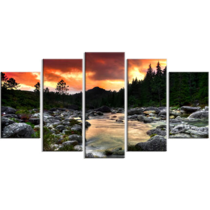 ” Rocky Mountain River At Sunset ” 5 – Pieces - Chic Decora