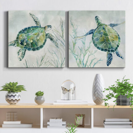” Seaglass Turtle I ” 2 – Pieces - Chic Decora