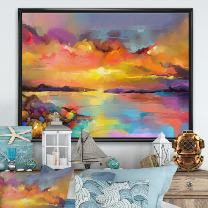 ” Sunset Painting With Colorful Reflections I ” by Designart - Chic Decora
