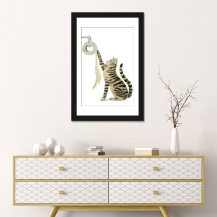 ” Tabby Cat And Toilet Paper ” by Alexey Dmitrievich Shmyrov Painting Print - Chic Decora