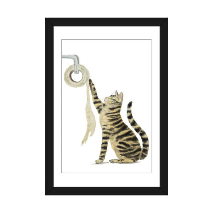 ” Tabby Cat And Toilet Paper ” by Alexey Dmitrievich Shmyrov Painting Print - Chic Decora