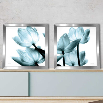 " Translucent Tulips II Sq Aqua Crop " by Debra Van Swearingen 2 - Pieces