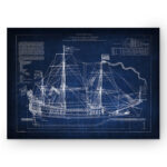 " Vintage Sailing Ship Blue Sketch " - Image 2