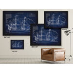 " Vintage Sailing Ship Blue Sketch " - Image 3