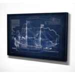 " Vintage Sailing Ship Blue Sketch " - Image 4