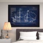 " Vintage Sailing Ship Blue Sketch " - Image 5