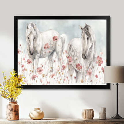 ” Watercolors Pink Wild Horses “ - Chic Decora