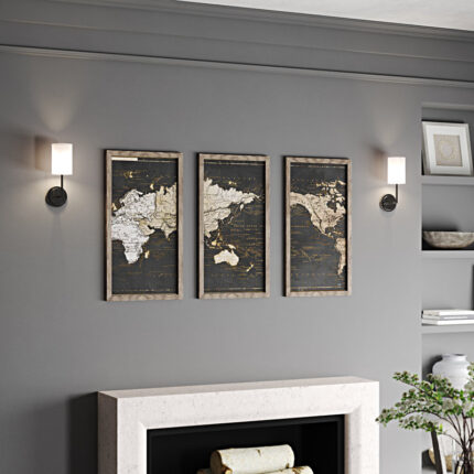 ” World Map In Gold And Gray ” by Elizabeth Medley 3 – Pieces - Chic Decora