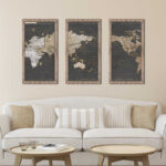 " World Map In Gold And Gray " by Elizabeth Medley 3 - Pieces - Image 3