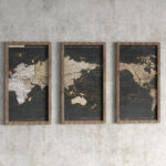" World Map In Gold And Gray " by Elizabeth Medley 3 - Pieces - Image 4