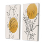 " Yellow Botanical Branch With Leaves I " 2 - Pieces - Image 4