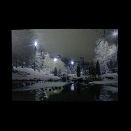 23.5″ LED Lighted Nighttime City Park Winter Scene Canvas Wall Art - Chic Decora