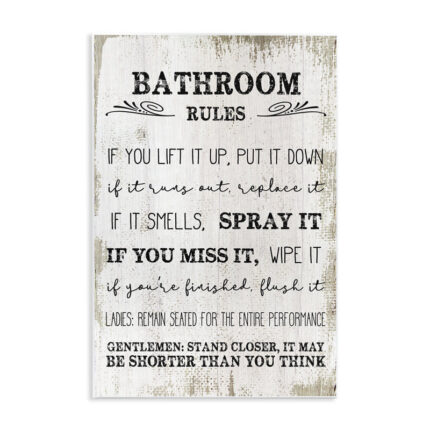 Bathroom Rules Funny Word Wood Textured Design’ Graphic Art on Canvas - Chic Decora