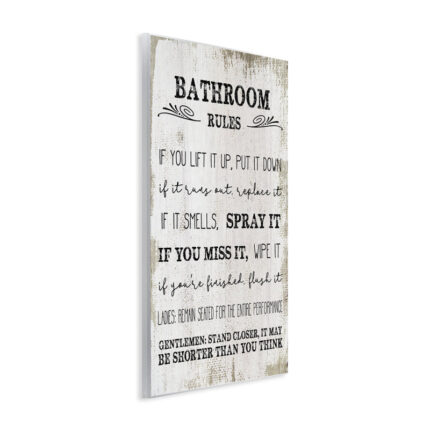 Bathroom Rules Funny Word Wood Textured Design’ Graphic Art on Canvas - Chic Decora