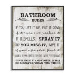 Bathroom Rules Funny Word Wood Textured Design' Graphic Art on Canvas