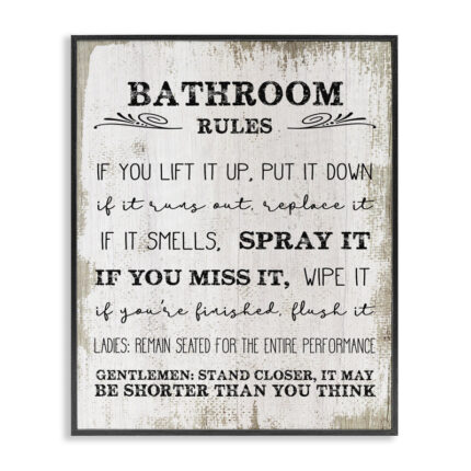 Bathroom Rules Funny Word Wood Textured Design’ Graphic Art on Canvas - Chic Decora