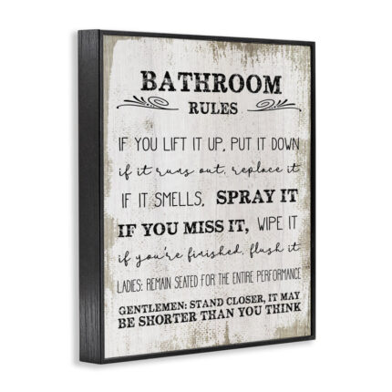 Bathroom Rules Funny Word Wood Textured Design’ Graphic Art on Canvas - Chic Decora
