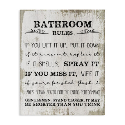 Bathroom Rules Funny Word Wood Textured Design’ Graphic Art on Canvas - Chic Decora