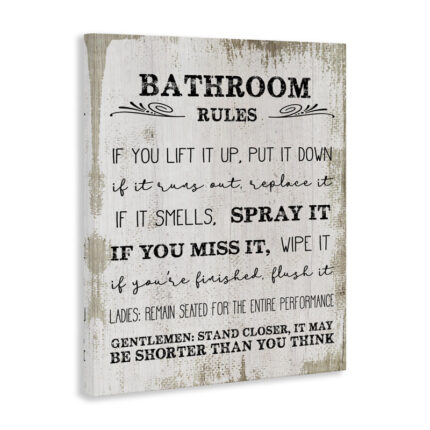Bathroom Rules Funny Word Wood Textured Design’ Graphic Art on Canvas - Chic Decora
