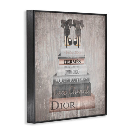 Book Stack Heels Metallic Pink’ Graphic Art Print - Chic Decora