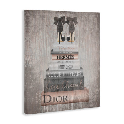 Book Stack Heels Metallic Pink’ Graphic Art Print - Chic Decora