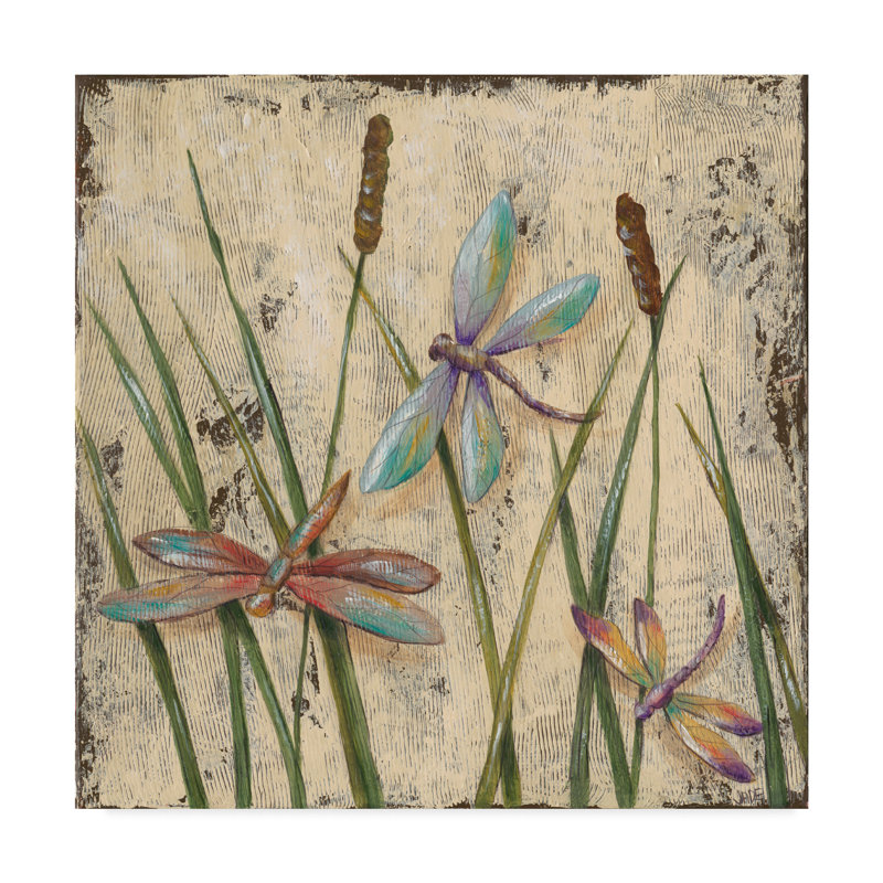 Dancing Dragonflies I’ Acrylic Painting Print on Wrapped Canvas - Chic Decora