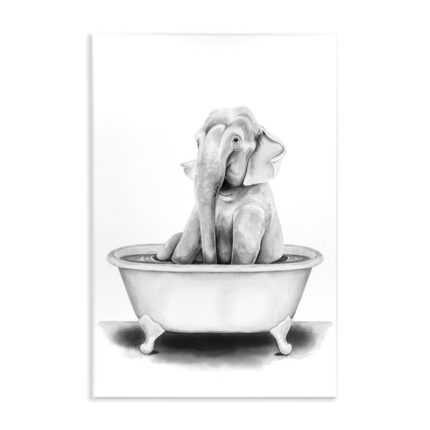 Elephant in a Tub Funny Animal Bathroom’ by Rachel Neiman – Drawing Print - Chic Decora