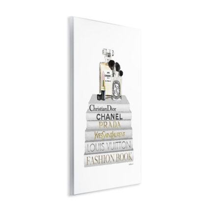 Fashion Designer Makeup Bookstack White Gold’ Textual Art - Chic Decora
